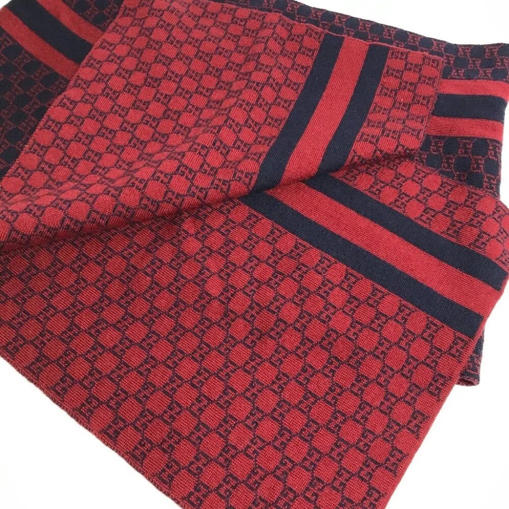 AUTHENTIC GUCCI GG Bicolor Scarf wool Red/Navy - Picture 4 of 7